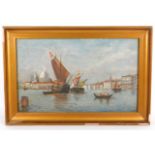 A gilt framed Venetian oil painting, some cracking to oil, image size 15.5in x 9.5in