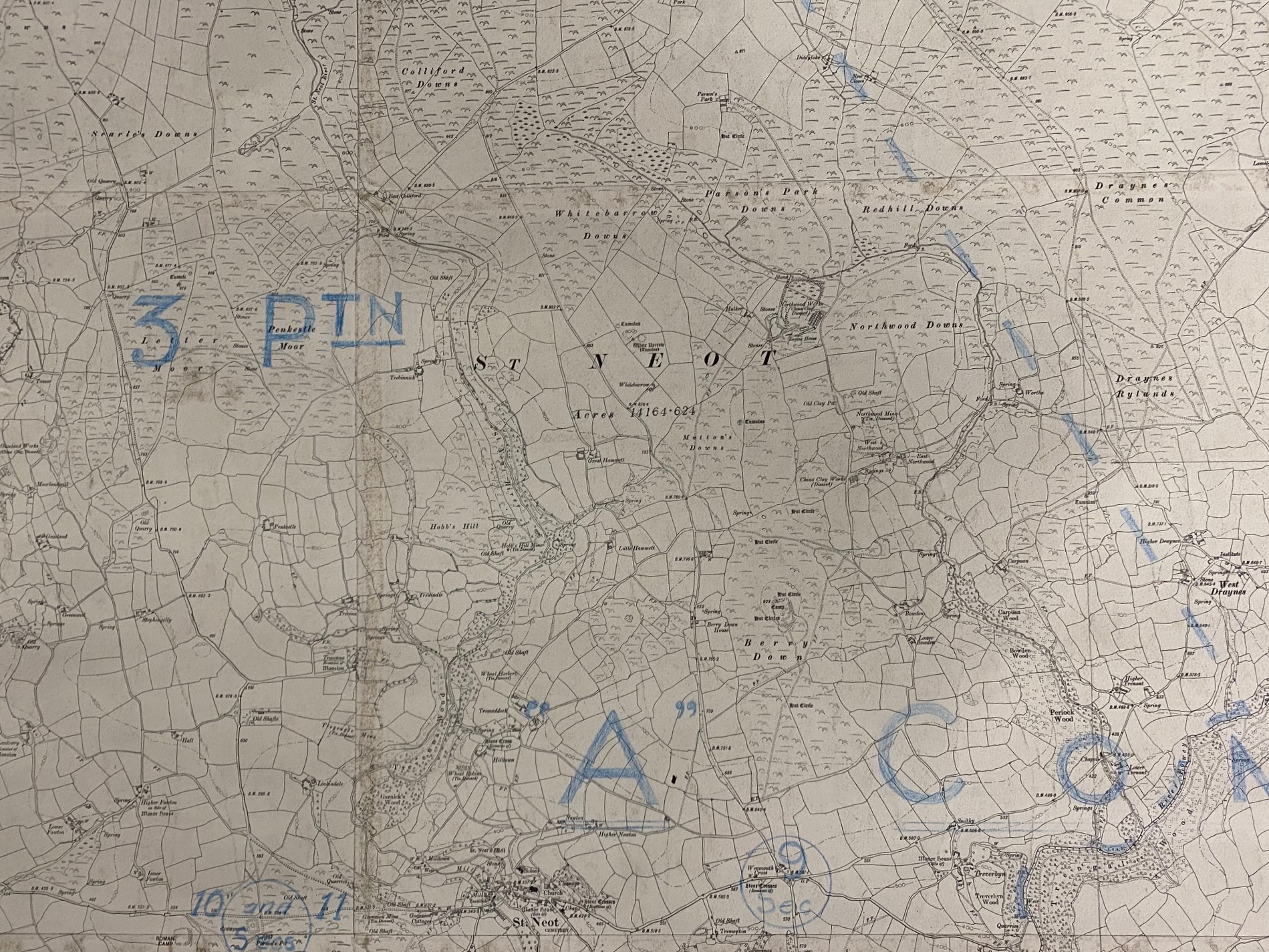 A very large WW2 Home Guard map, Liskeard Battalion, B Company, Lantic Bay to Downderry to North Hil - Image 9 of 12