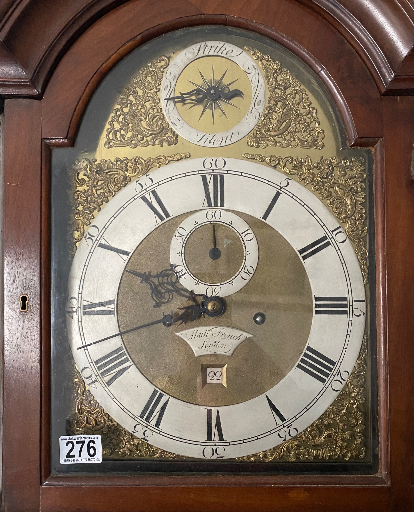 A c.1800 Matthew French, London, mahogany long case clock with brass & silvered dial, 93in tall - Image 2 of 5