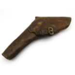A WW1 leather gun holster once belonging to WW1 casualty Captain Ivor Thomas Lloyd-Jones of 7th Roya
