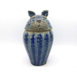 A large Jennie Hale studio pottery jar & cover modelled as a cat, 10in tall