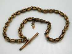 An antique, 9ct gold Albert chain, 13in long, 19g
