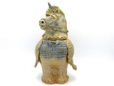 A large Jennie Hale studio pottery jar & cover modelled as a unicorn, 11.25in tall