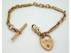 A 9ct rose gold padlock with Albert, 7.5in long, 13.2g