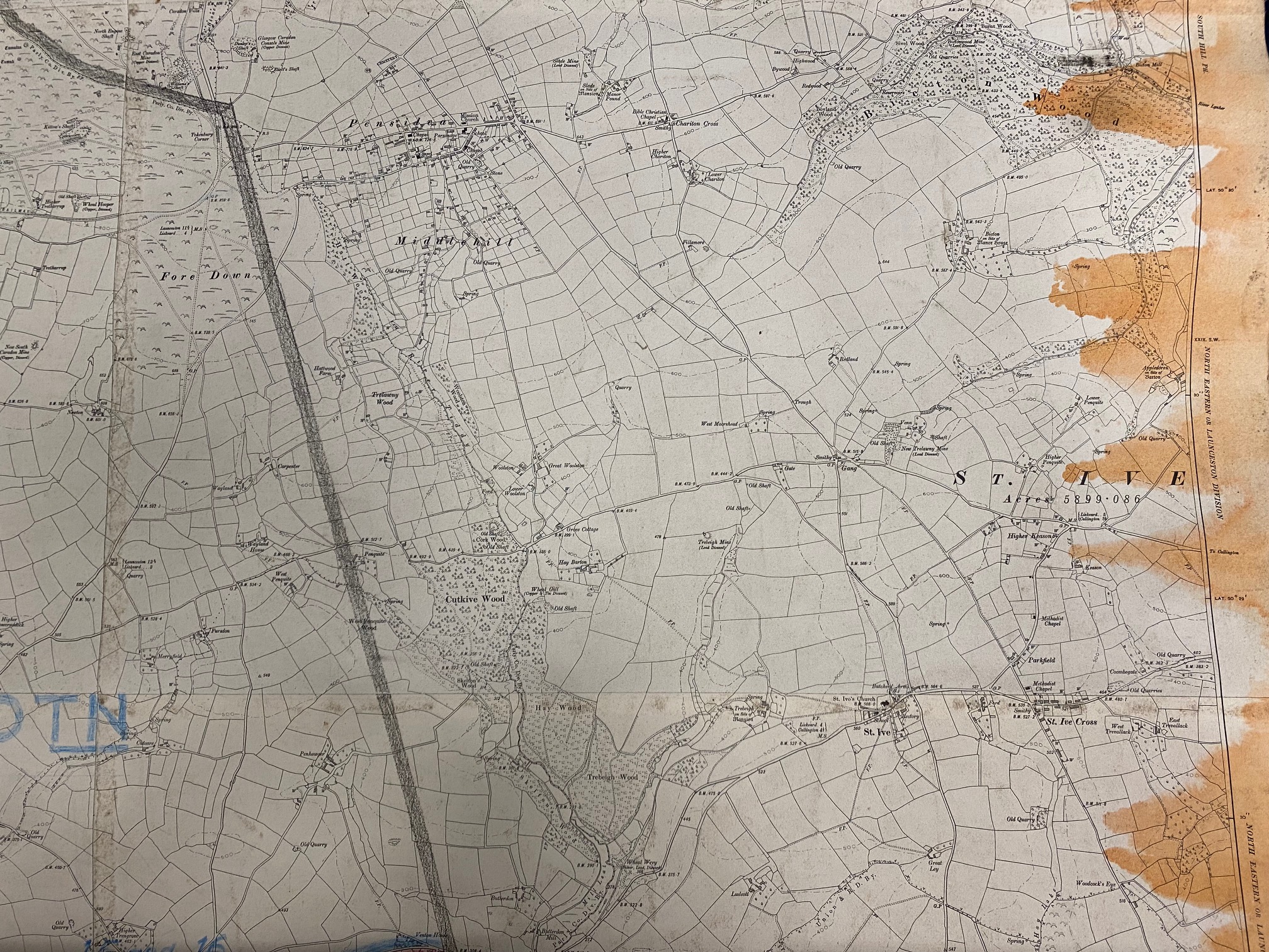 A very large WW2 Home Guard map, Liskeard Battalion, B Company, Lantic Bay to Downderry to North Hil - Image 11 of 12
