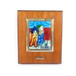 A framed & mounted enamel after Picasso, 9.5in high x 7.75in wide inclusive