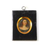 A c.17th/18thC. Spanish miniature oil portrait of young woman on heart shaped tin panel, framed. Ima