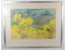 Thomas Carr (1909-1999) Irish School, a framed watercolour with flowers & birds, image size 21.5in x