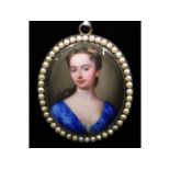 Christian Friedrich Zincke (1683-1767), a miniature enamel portrait miniature of a lady wearing blue