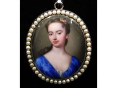 Christian Friedrich Zincke (1683-1767), a miniature enamel portrait miniature of a lady wearing blue