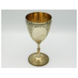 A Victorian 1869 Sheffield silver wine goblet by Martin Hall & Co. Sheffield, with gilded bowl, 6.5i