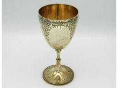 A Victorian 1869 Sheffield silver wine goblet by Martin Hall & Co. Sheffield, with gilded bowl, 6.5i