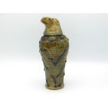 A Jennie Hale studio pottery jar & cover modelled as a bird of prey, 7.875in tall
