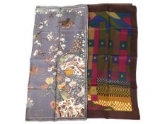 Two Liberty of London ladies silk scarves, one 27in square, the other 26in square