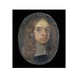 A 17thC. oil on copper miniature portrait of cleric. Measures 58mm x 45mm. Provenance: Sold by Putti