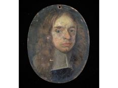 A 17thC. oil on copper miniature portrait of cleric. Measures 58mm x 45mm. Provenance: Sold by Putti