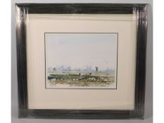 A 2012 Kieron Williamson framed watercolour titled "Sheep Grazing", never displayed & still with ori