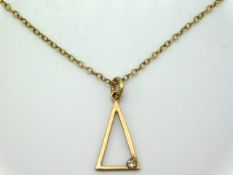 A 9ct gold necklace with pendant set with small diamond, 19in long, 18mm drop pendant, 1.4g