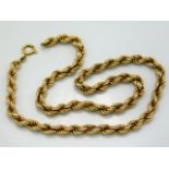 A 9ct gold rope necklace, link a/f, 18.75in long, 20.7g