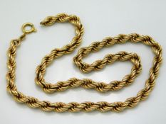 A 9ct gold rope necklace, link a/f, 18.75in long, 20.7g