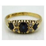 A late Victorian 18ct gold sapphire & diamond ring, 4g, size Q/R