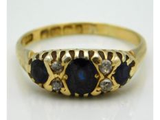 A late Victorian 18ct gold sapphire & diamond ring, 4g, size Q/R