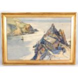 Robert Borlase Smart (1881-1947), a gilt framed watercolour of Polperro harbour entrance, some foxin