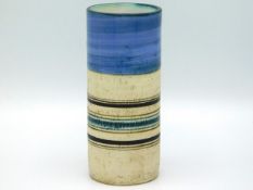 A Troika pottery cylindrical vase by Sylvia Valance, bought in 1967, St. Ives mark to base, 5.75in t