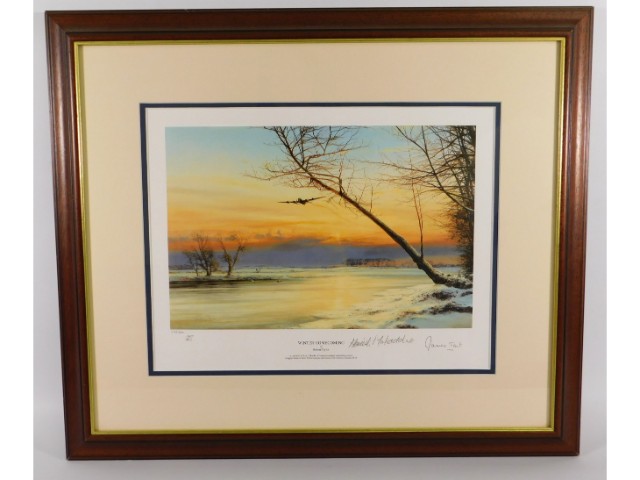 A framed, limited edition print, 478/600 "Winter Homecoming" by Robert Taylor, monogrammed by artist