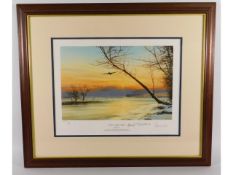 A framed, limited edition print, 478/600 "Winter Homecoming" by Robert Taylor, monogrammed by artist