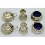 A pair of sterling silver cruet sets, 162.6g