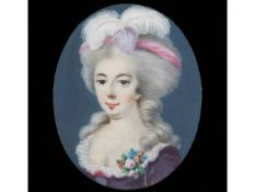In the style of Peter Adolf Hall (1739-1793), an unframed miniature portrait of a lady with powdered