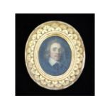 In the style of Samuel Cooper (1609-1672), a 17thC. miniature portrait oil of the Earl of Fairfax we