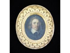 In the style of Samuel Cooper (1609-1672), a 17thC. miniature portrait oil of the Earl of Fairfax we