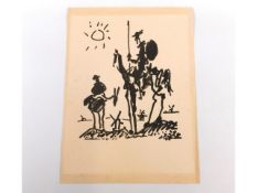 A Pablo Picasso lithograph print of Don Quixote published by Nouvelles Images, 20in x 15in