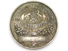 A Victorian T. J. Bragg vegetable Champion medal awarded by Toogood & Sons Ltd. Southampton, 51mm di