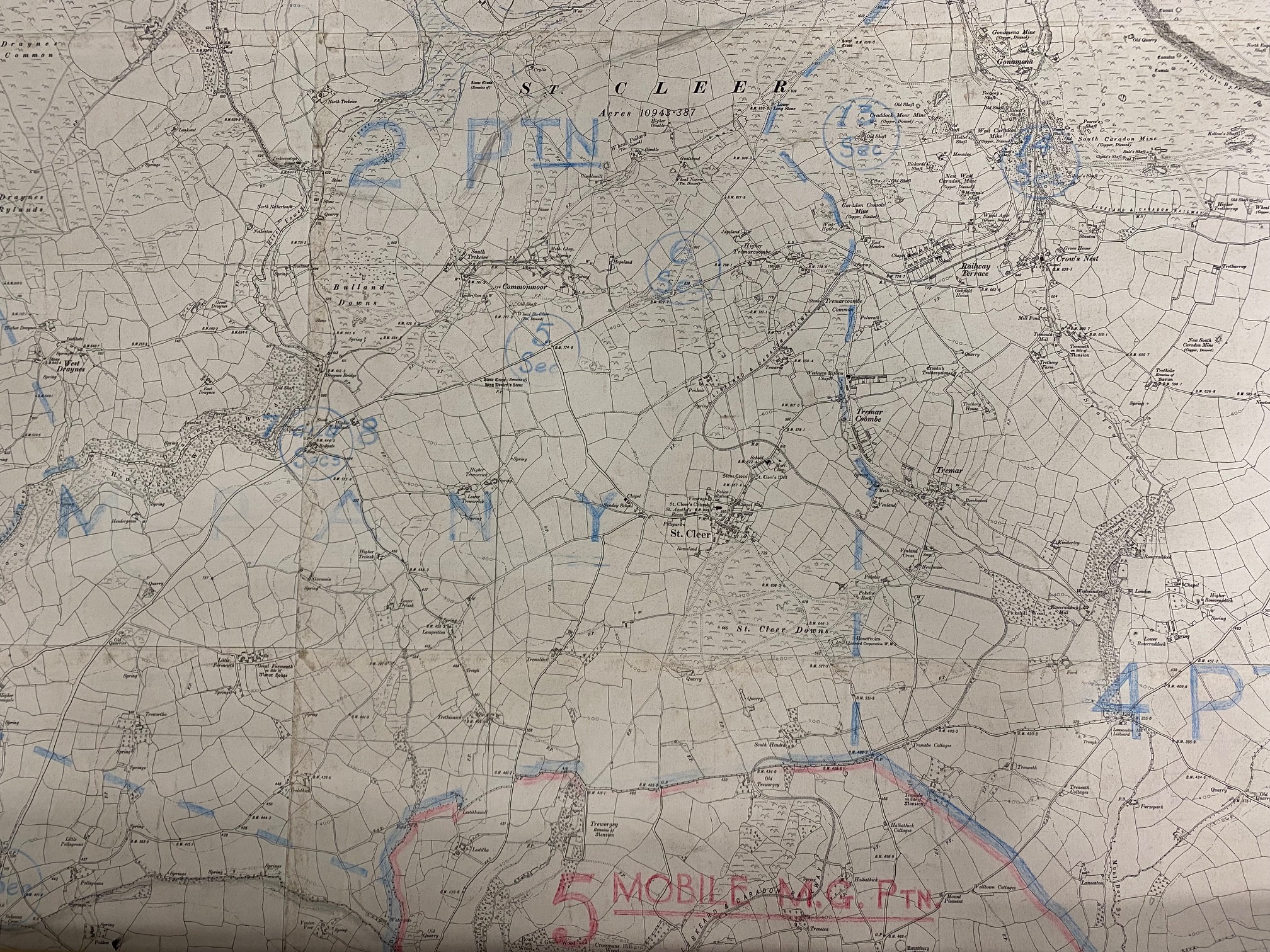 A very large WW2 Home Guard map, Liskeard Battalion, B Company, Lantic Bay to Downderry to North Hil - Image 10 of 12