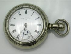 A 1901 Elgin sidewinder, silveroid pocket watch, case 56mm diameter, 146.8g