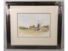 A 2012 Kieron Williamson framed watercolour titled "Cley Mill", never displayed & still with origina