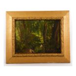 A French School impressionist oil painting depicting girls at woodland pool, image size 11in x 8.25i