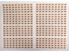 Six mint sheets of stamps with face value of £72, each sheet has printing error, six rows in, four d