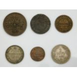 Six pre-revolution Imperial Russian kopeks including 1840