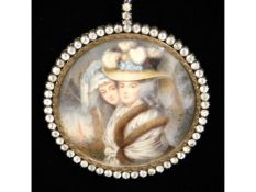 Heinrich Friedrich Füger (1751-1818), round miniature portrait of two ladies, one to the fore wearin