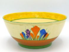 A Clarice Cliff Bizarre crocus design bowl, 8.625in diameter x 3.875in deep