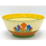 A Clarice Cliff Bizarre crocus design bowl, 8.625in diameter x 3.875in deep