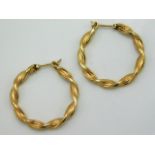 A pair of 9ct gold twist hoop earrings, 22mm diame