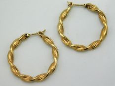 A pair of 9ct gold twist hoop earrings, 22mm diame