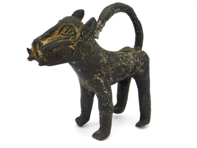 A 19thC. naïve tribal art Benin bronze leopard, originally found in Mangrove swamp in Nigeria by con