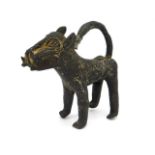 A 19thC. naïve tribal art Benin bronze leopard, originally found in Mangrove swamp in Nigeria by con