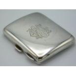 A 1914 Birmingham silver cigarette case by Horton & Allday, monogrammed, 105.6g